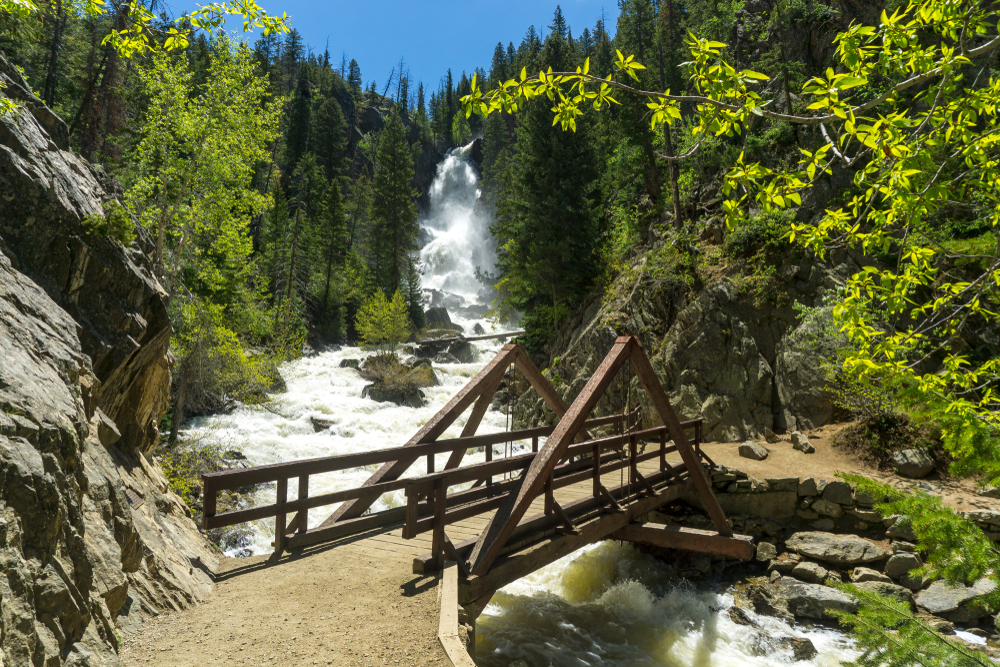 A bridge over the river at Fish Creek Falls, Colorado.