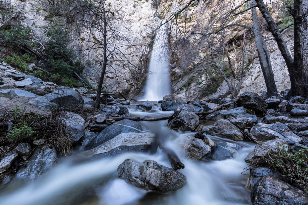 Sturtevant Falls and Creek with motion blur. A popular Angeles National Forest natural area in the San Gabriel Mountains above Los Angeles and Pasadena California.