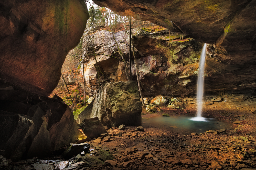 Pam's Grotto Waterfall in Arkansas during the spring