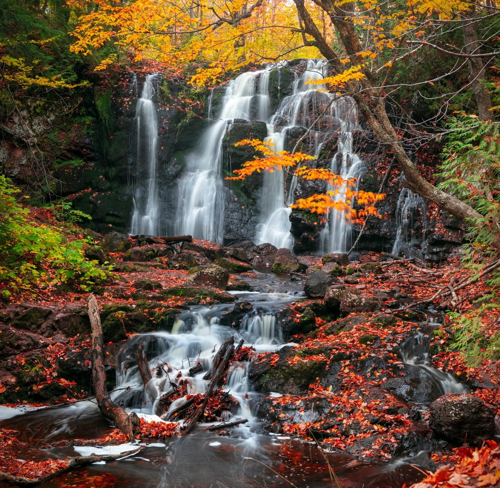 Scenic Hungarian water falls in autumn time in Michigan upper peninsula