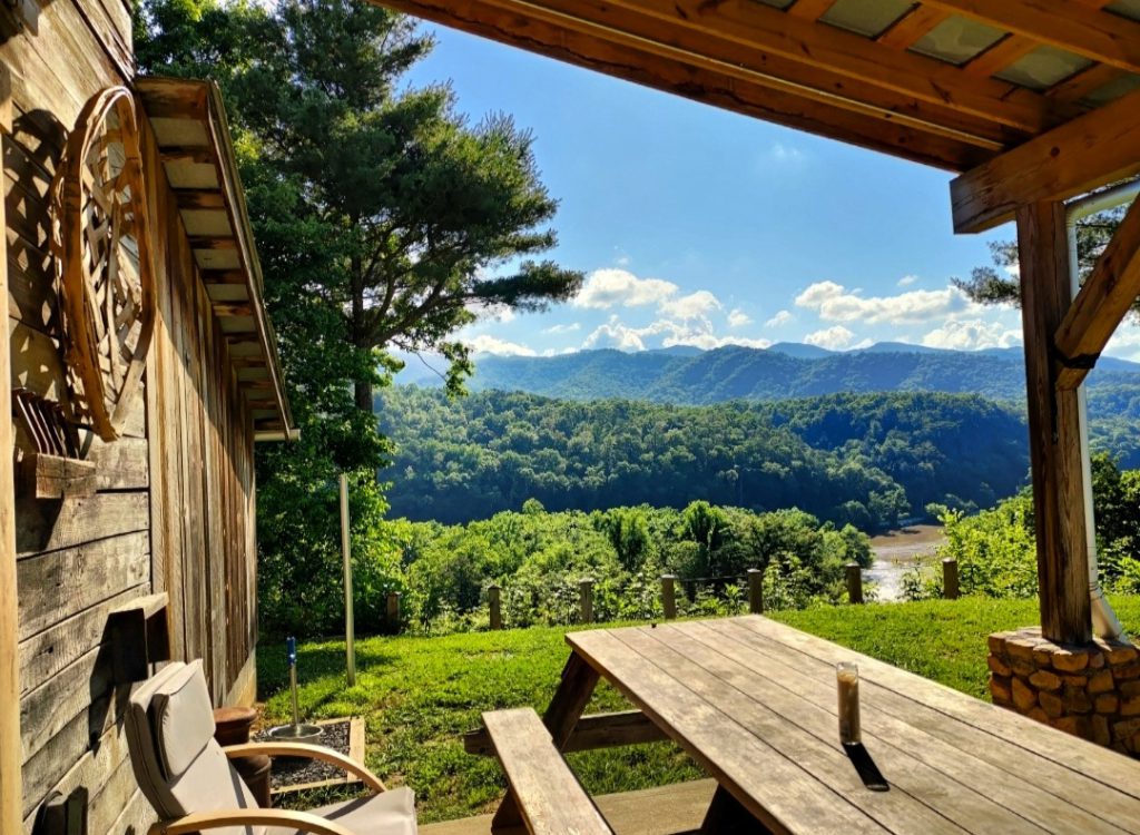 View of rolling mountains at Paint Rock Farm in North Carolina