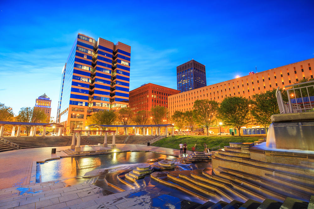 Public Citygarden in downtown st. louis at twilight