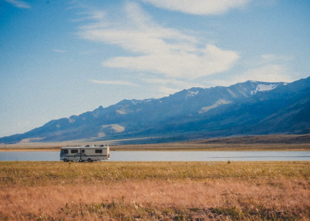 Boondocking near a lake and a mountain