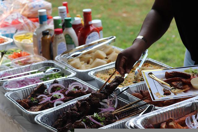 buffet food at a tailgate party