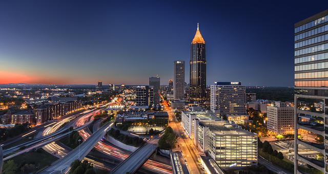 Skyline of Atlanta, lit up at night