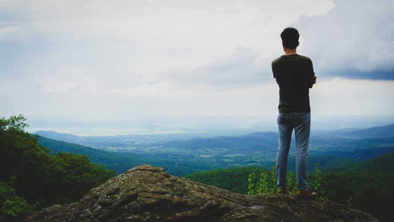 Man looks over shenandoah national park valley