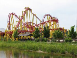 red and yellow roller coaster
