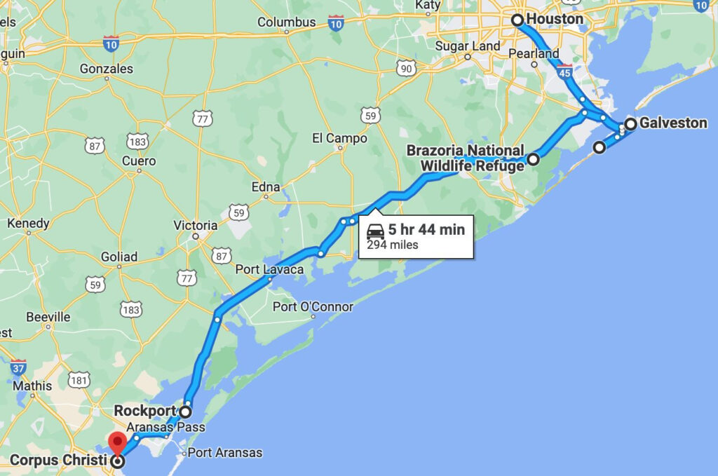 route on map from houston to corpus christi texas