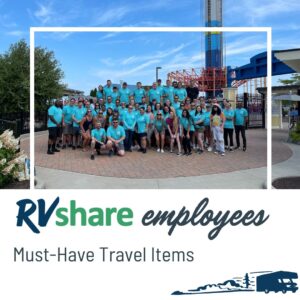 group of rvshare employees in blue shirts
