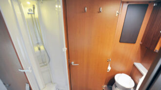 An RV shower and toilet