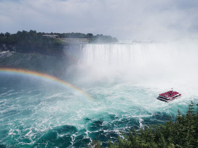 Niagara Falls with a rainbow shining above