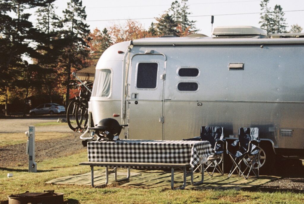 RV set up on campsite with RV delivery service