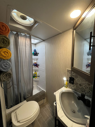 bathroom in a travel trailer