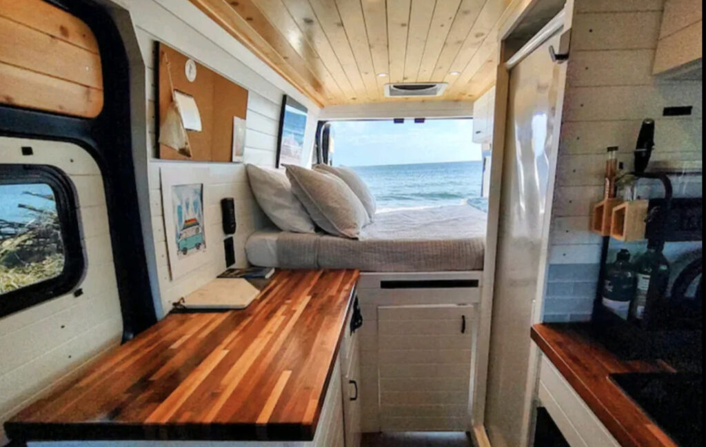 interior of a campervan for rent in Maui
