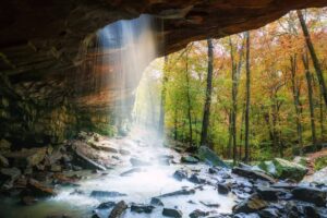 Glory Hole Falls, AR - waterfall in a cave
