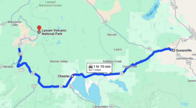 Highway 395 detour to Lassen Volcanic National Park